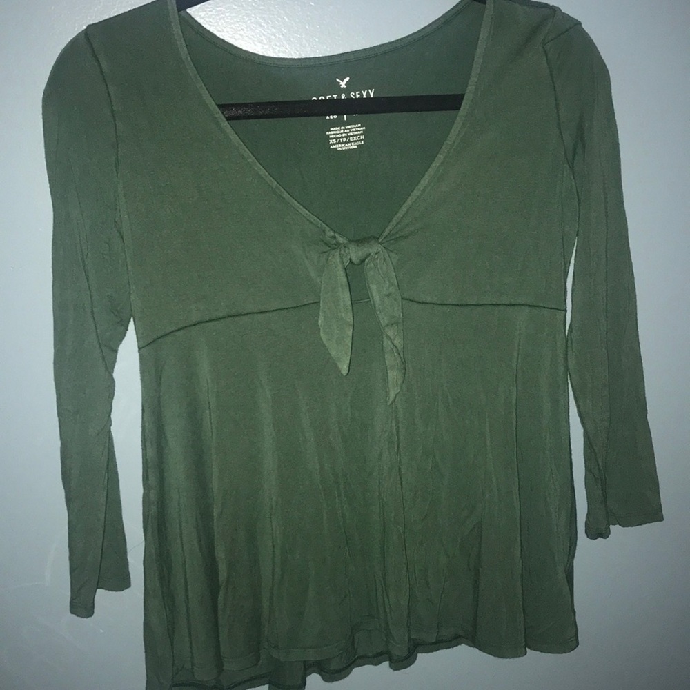 Green Tie Front Top//American Eagle